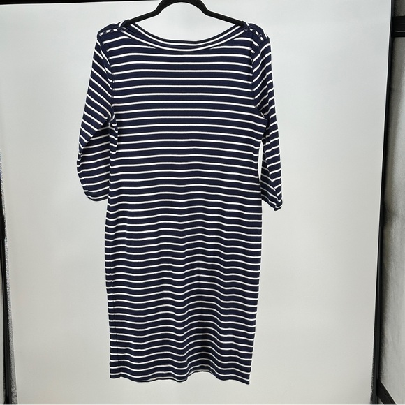 Medium Lauren Ralph Lauren Navy and White Striped Cotton Midi Dress Classic - Picture 1 of 8